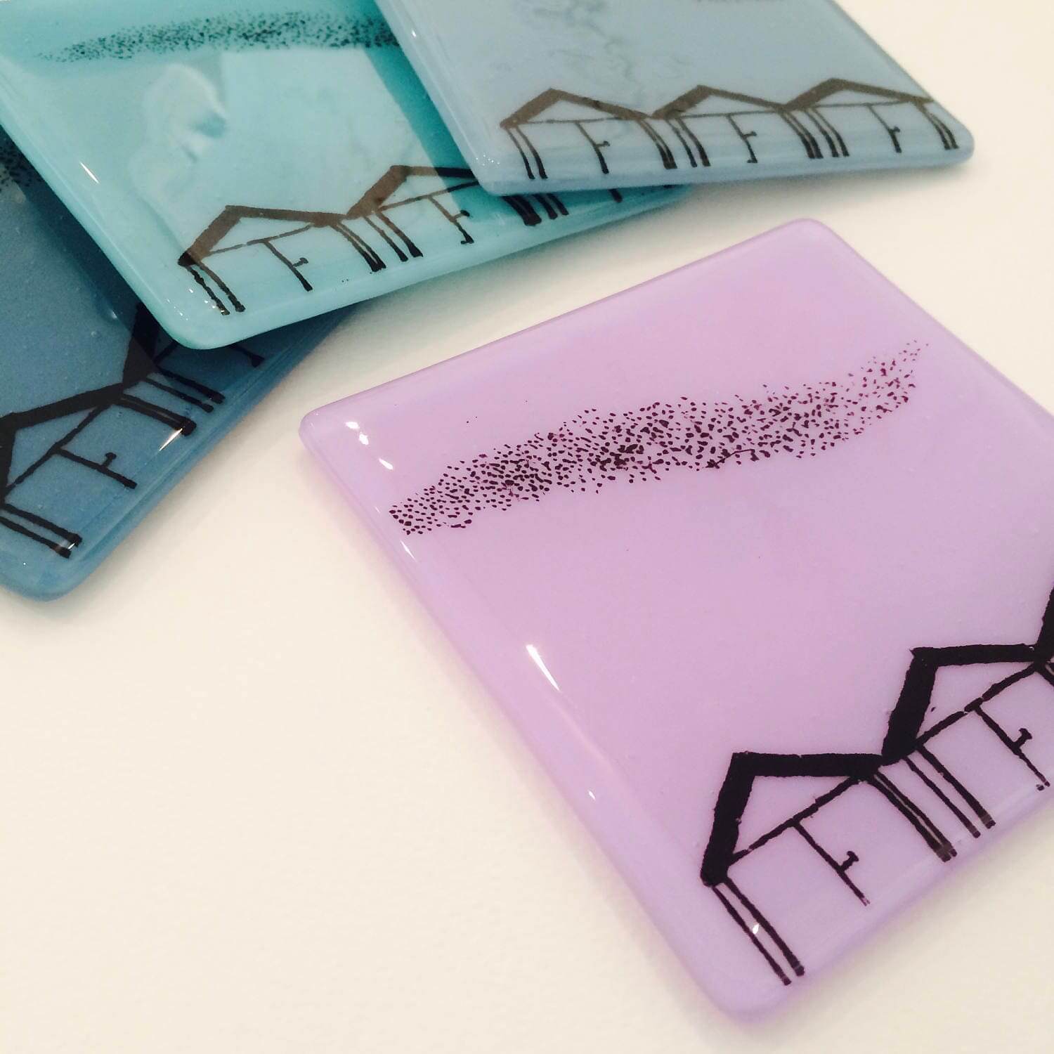 Colourful Screen-Printed Glass Beach Hut Coasters, Set of 4 - Image 2