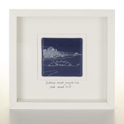 Cuckmere Haven Screen-printed fused glass tile picture in white box frame