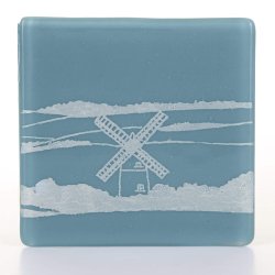 Windmill and South Downs Glass Coaster, Screen-printed fused glass
