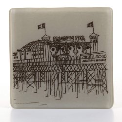 Palace Pier Glass Coaster, Brighton Seaside Screen-printed glass