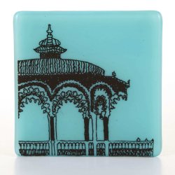 Bandstand Glass Coaster, Screen-printed fused glass tile