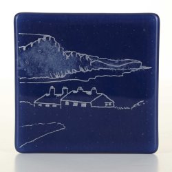 Handmade Fused Glass Coaster, Cuckmere Haven Scene, Sussex Coast Art (10x10cm)