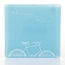 Bike and Murmuration Fused Glass Coaster